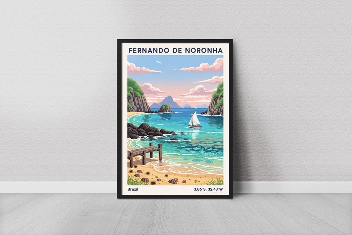 Fernando de Noronha Brazil Island Beach Sunset Travel Poster