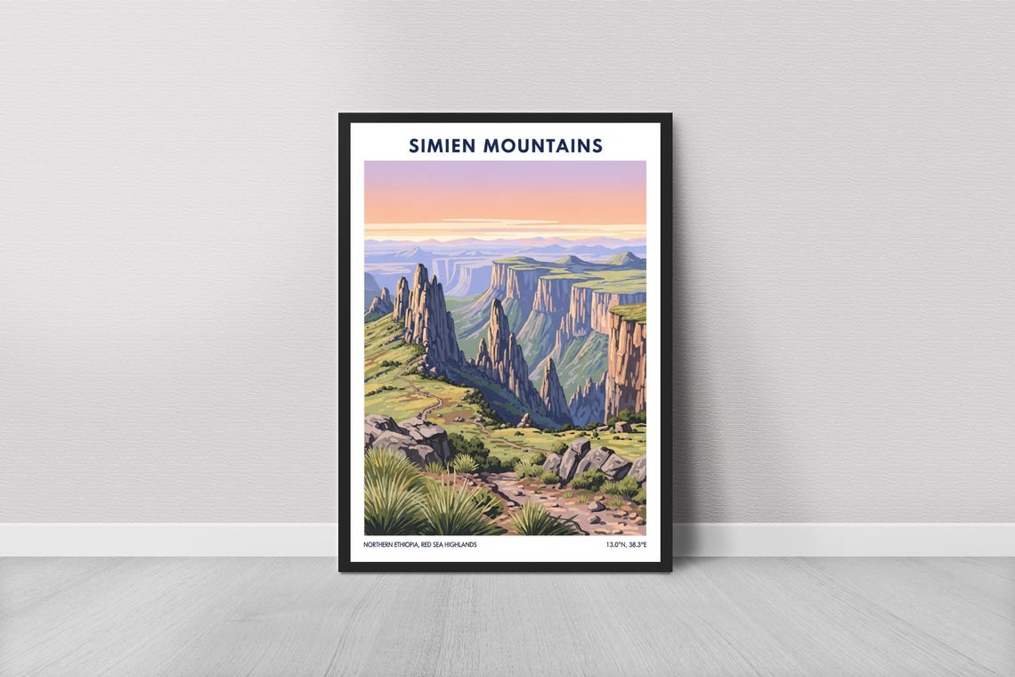 Simien Mountains Ethiopia Highlands Panorama Sunrise Travel Poster