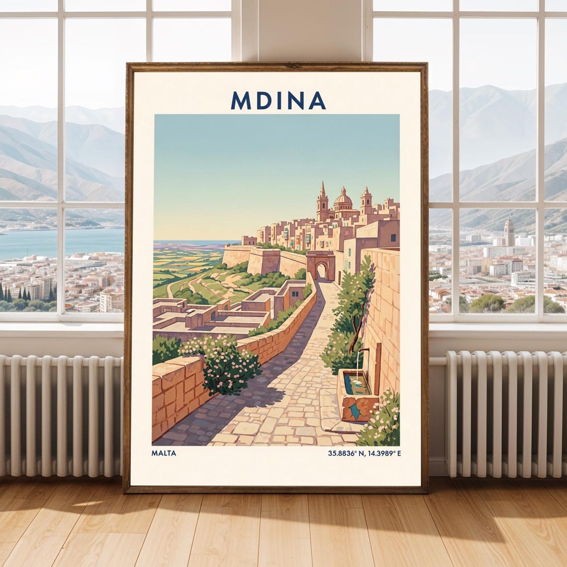 Golden Mdina Malta Silent City Old Streets Vintage Travel Poster