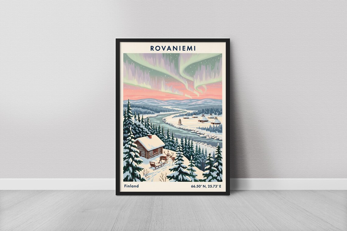 Rovaniemi Finland Northern Lights Aurora Lapland Travel Art Print