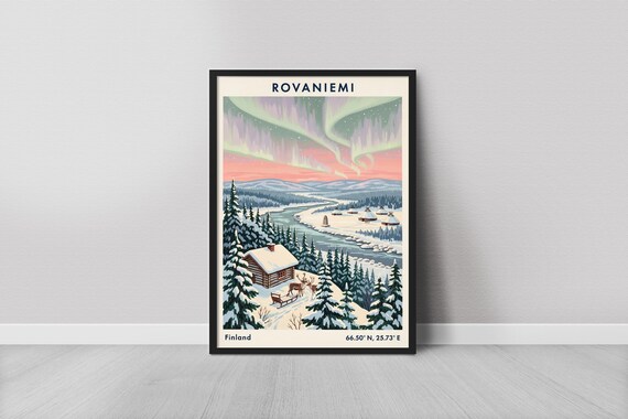 Rovaniemi Finland Northern Lights Aurora Lapland Travel Art Print