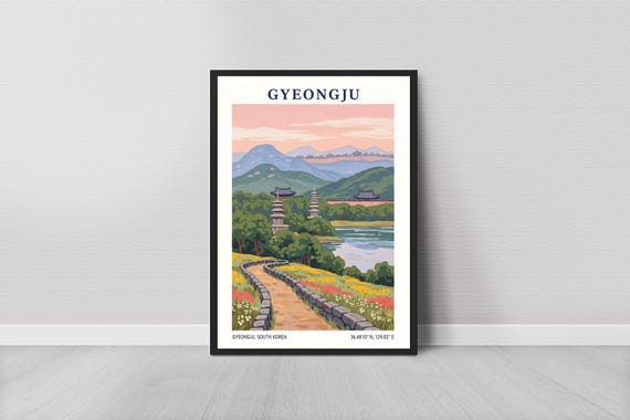 Korean Pagodas Landscape Art Print Vintage Travel Poster