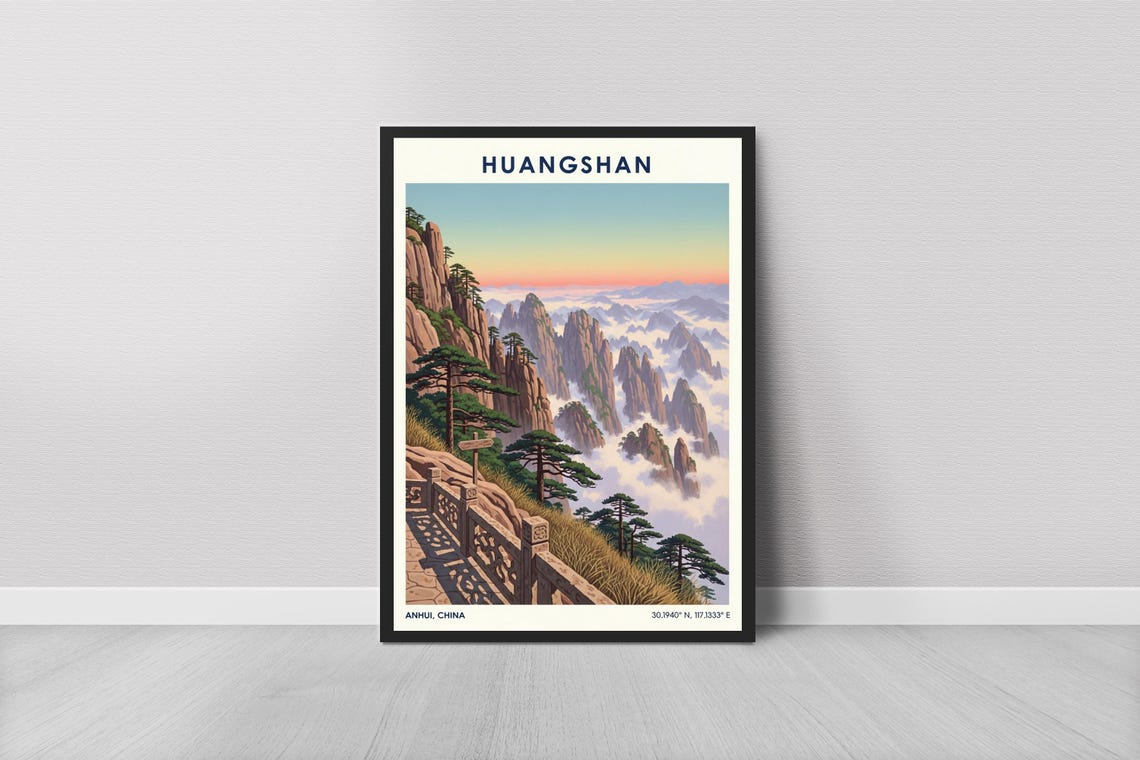 Huangshan Sea of Clouds Granite Peaks Pine Trees Travel Art Print