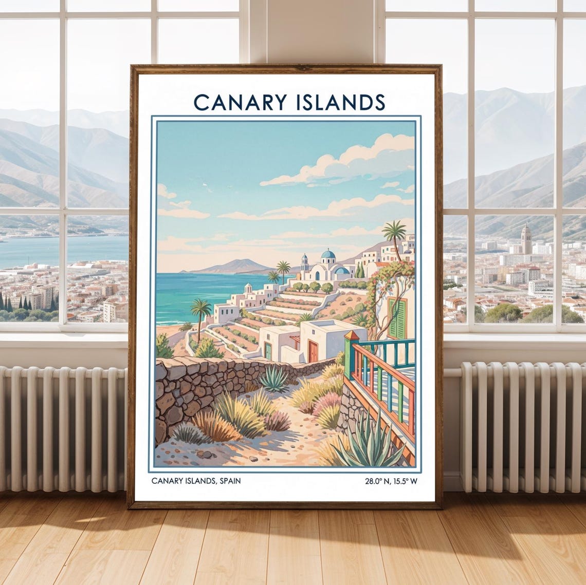 Canary Islands Spain Coastal Village Midcentury Vintage Travel Poster