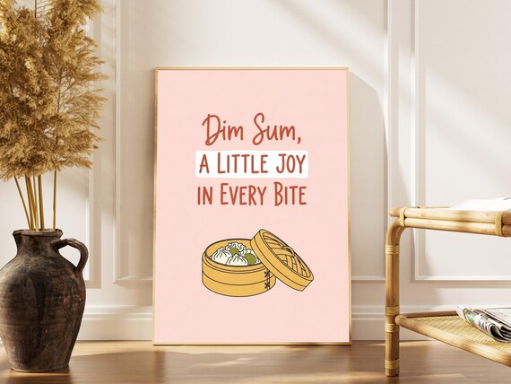 Dim Sum A Little Joy In Every Bite Pink Retro Kitchen Quote Poster