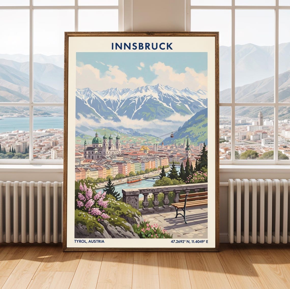 Innsbruck Austria Vintage Travel Poster Alpine Cable Car Ride