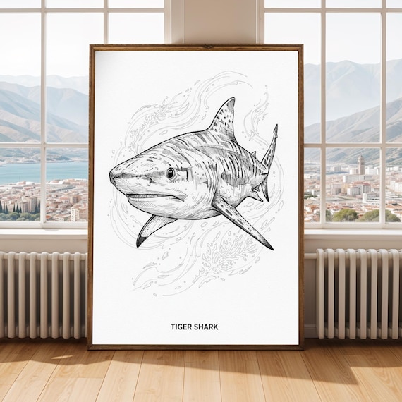 Tiger Poster Black And White Line Drawing Fine Pen Art Architectural Sketch Style For Lovers