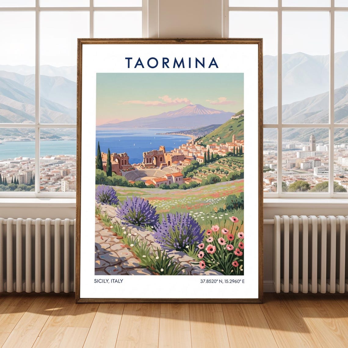 Taormina Sicily Italy Vintage Travel Poster Mediterranean Coast View