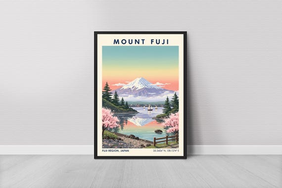 Mount Fuji Landscape Print Vintage Japanese Travel Poster