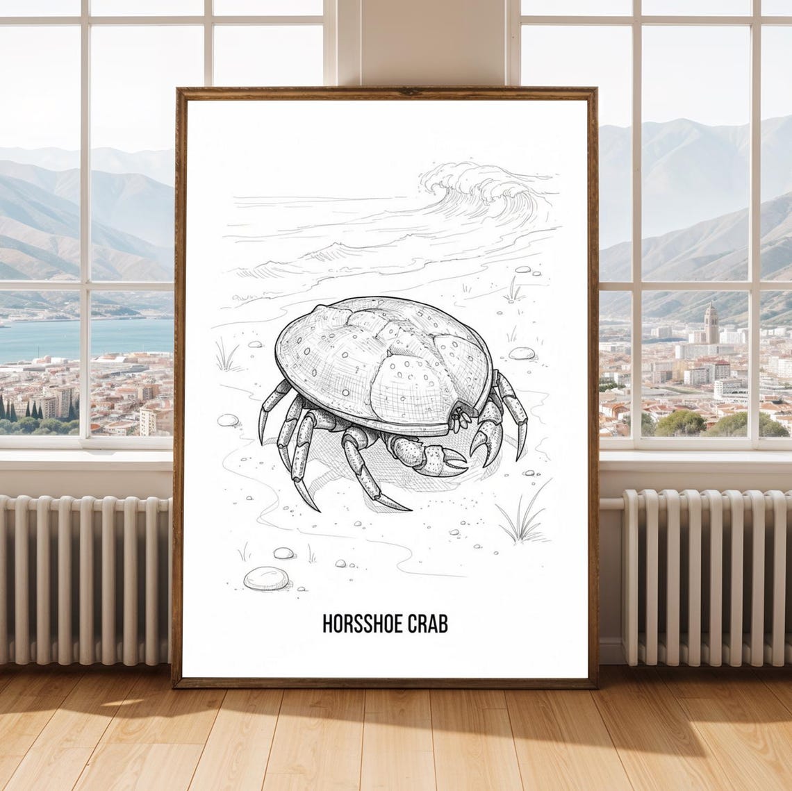 Horseshoe Crab Poster Vintage Line Art Beach Sea Life Drawing