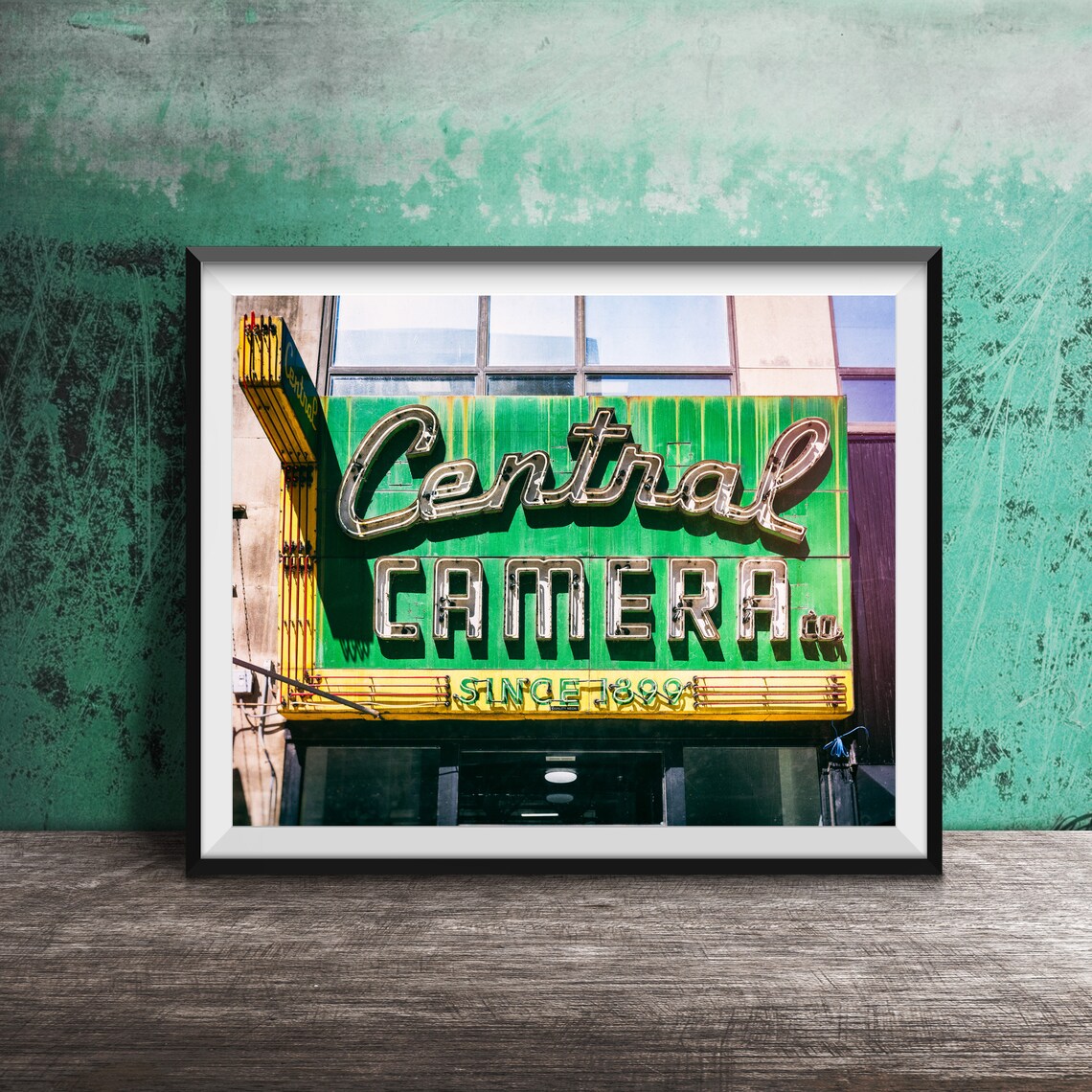 Central Camera Co Since 1899 Green Vintage Neon Store Sign Poster