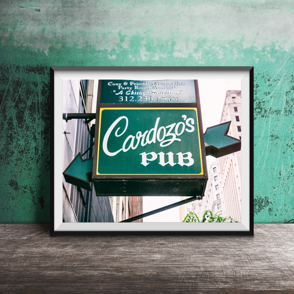 Cardozos Pub Chicago Tradition Green Arrow Hanging Sign Poster