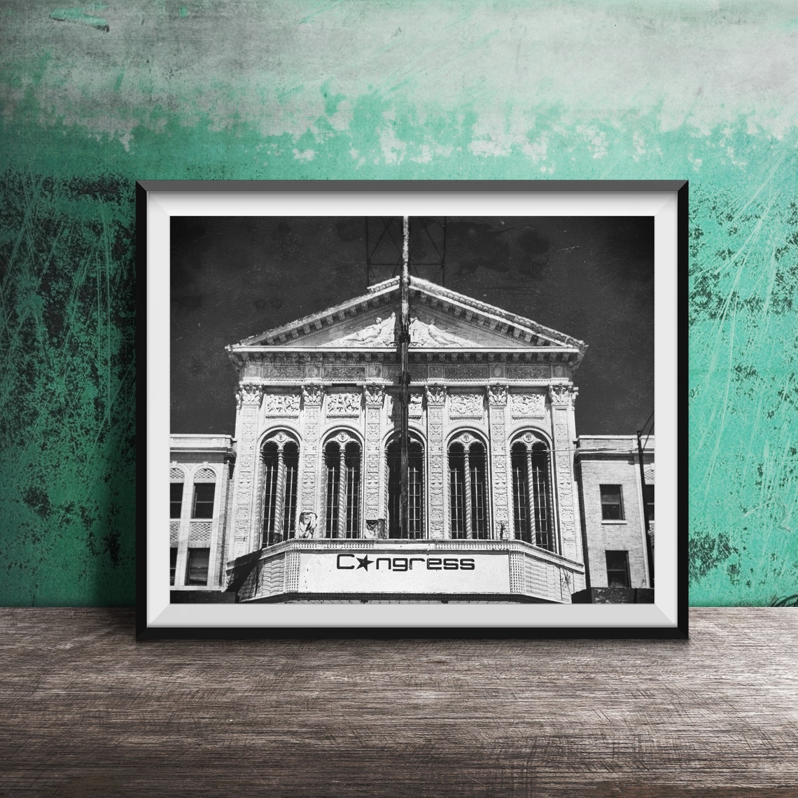 Congress Theater Facade Black and White Photo Chicago Venue Poster