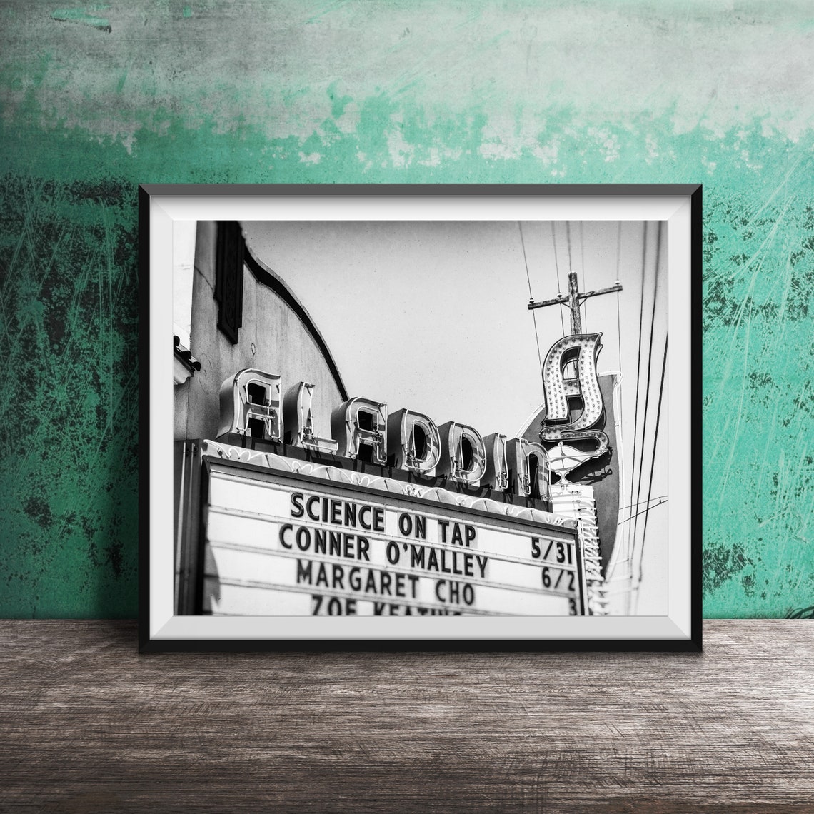 Historic Aladdin Theater Turquoise Neon Marquee Photography Poster - Image 2