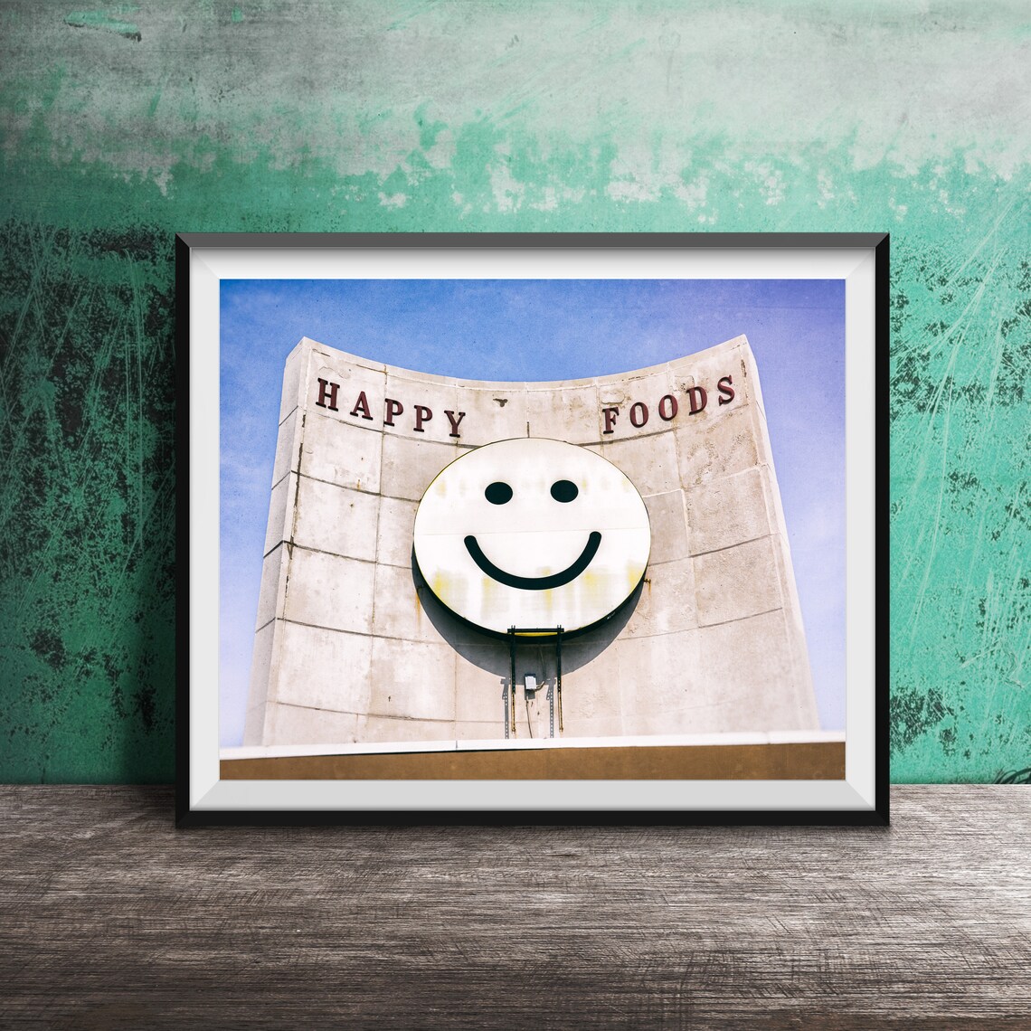 Happy Foods Smiley Face Vintage Kitchen Sign Blue Sky Poster