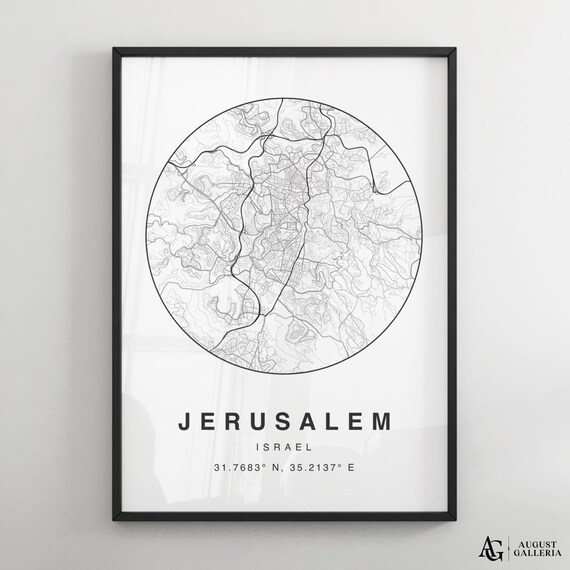 Jerusalem Israel Minimalist Circular City Map Coordinates Decor Poster