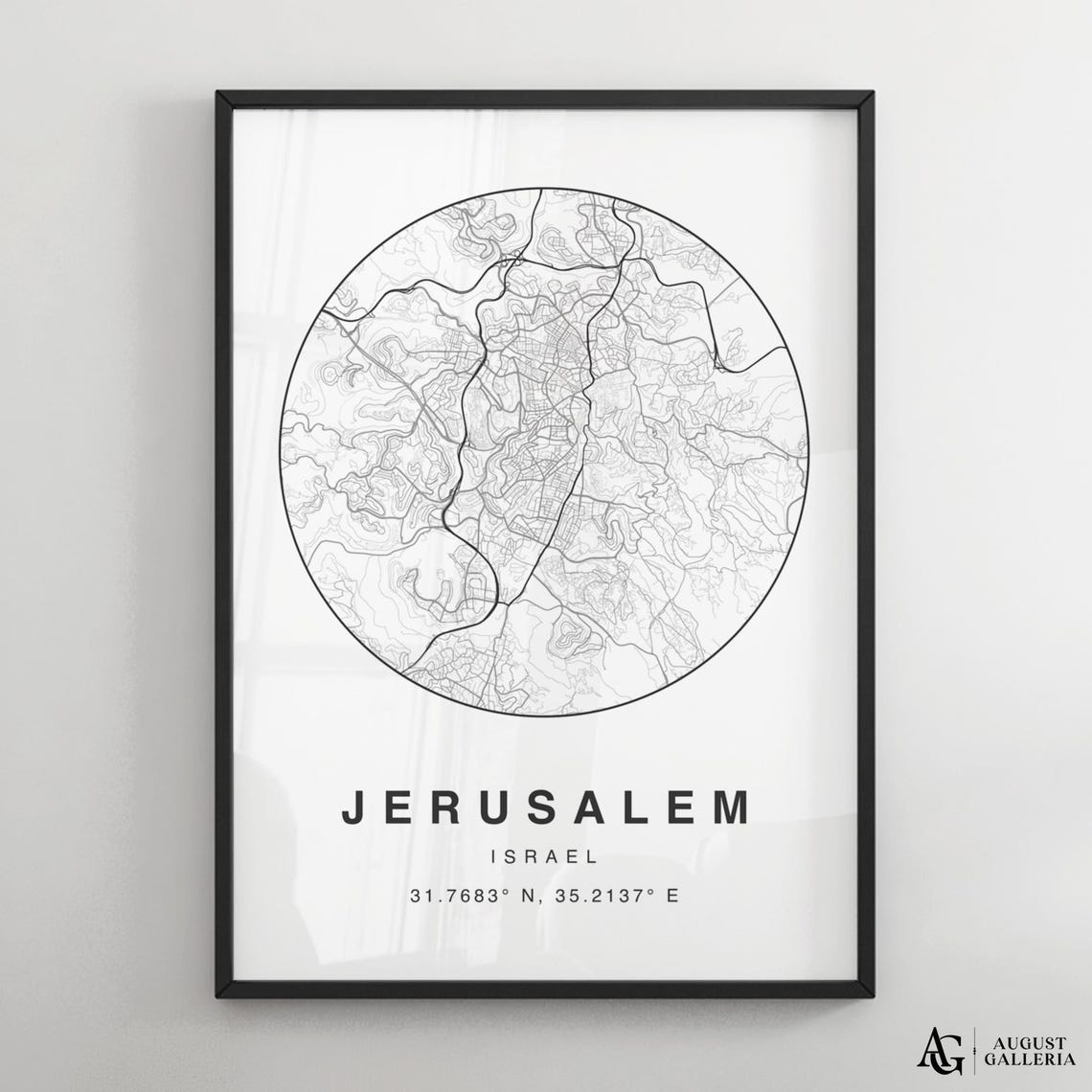 Jerusalem Israel Minimalist Circular City Map Coordinates Decor Poster