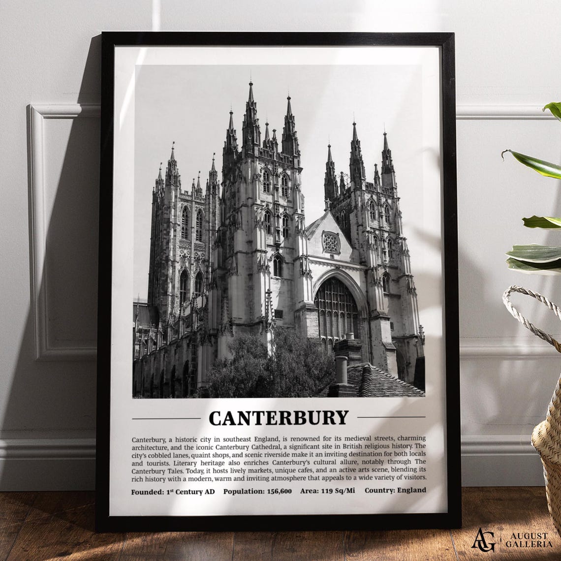 Canterbury Cathedral Gothic Towers Black and White City Travel Poster