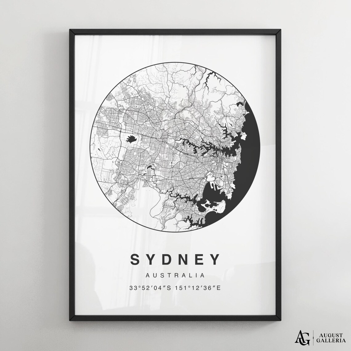 Sydney Australia Minimalist City Street Map Black and White Art Poster