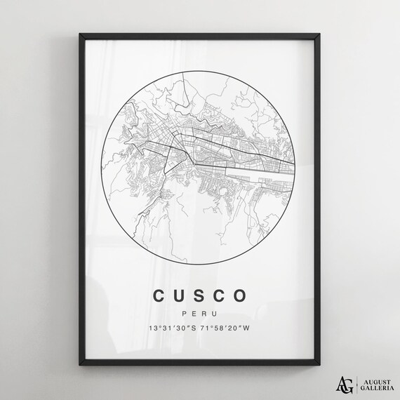 Cusco Peru Minimalist Black and White Circular City Map Poster