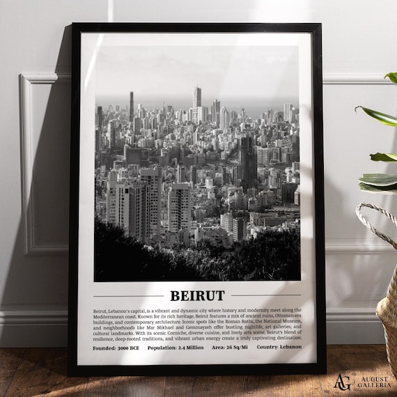 Beirut Lebanon Black White Skyline Print Travel City Profile Design