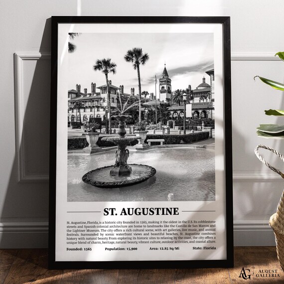 St Augustine Florida Fountain Palms Black White Photo Poster