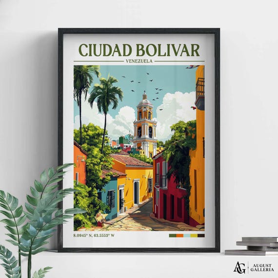 Ciudad Bolvar Retro Travel Print Wanderlust Posters Illustration Wall Art Framed Prints Canvas Poster