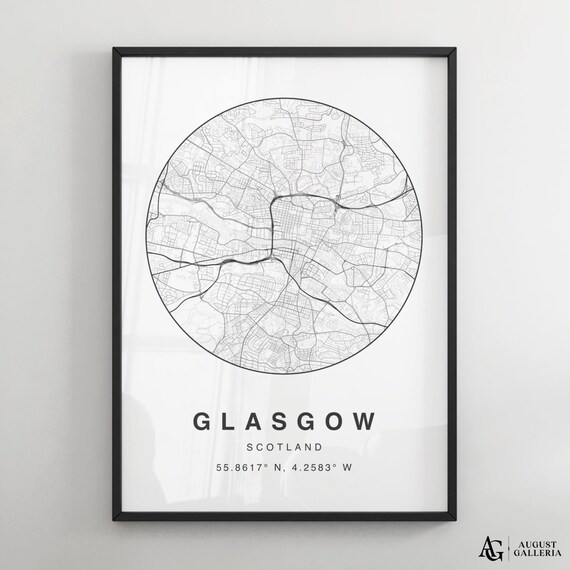 Glasgow Scotland Minimalist City Map Circle Street Plan Poster