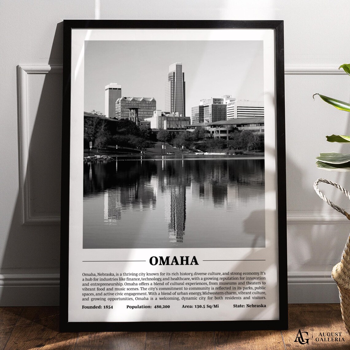 Omaha Nebraska Downtown Black And White City Photography Poster