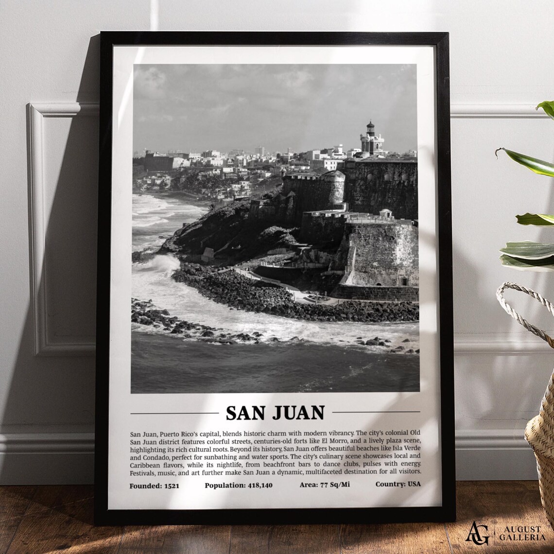 San Juan Puerto Rico El Morro Fortress Coastline Black White Travel Poster
