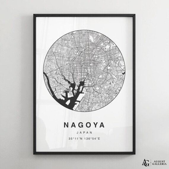 Nagoya Japan Minimalist Circular City Map Coordinates Decor Poster