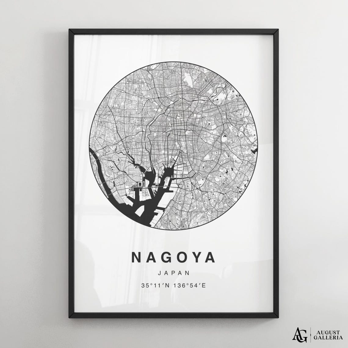 Nagoya Japan Minimalist Circular City Map Coordinates Decor Poster