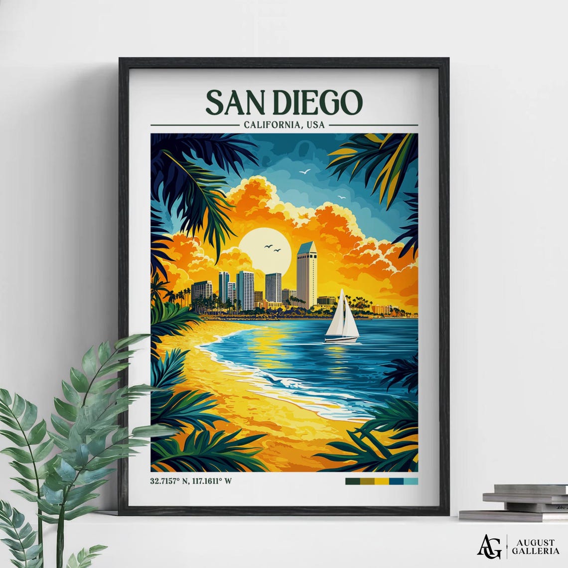 San Diego Retro Travel Print Wall Art Framed Canvas Poster Illustration Wanderlust