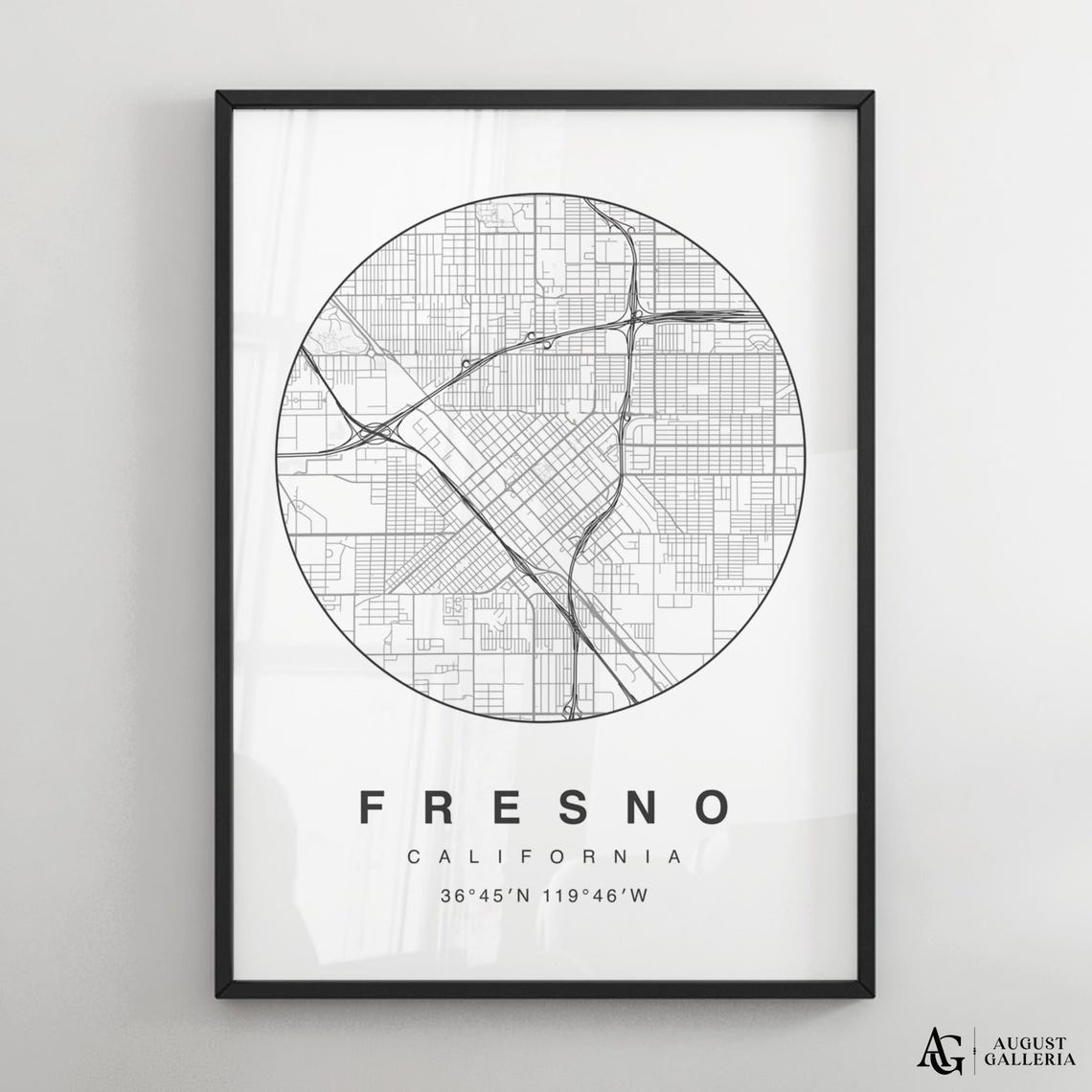 Fresno California Minimalist City Map Circle Street Plan Poster