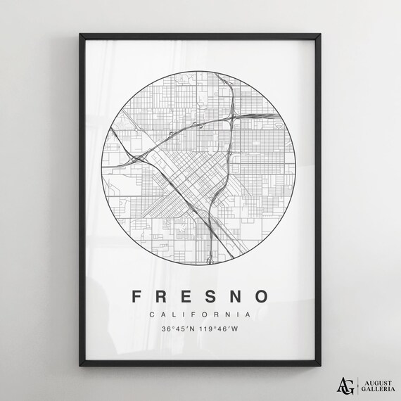 Fresno California Minimalist City Map Circle Street Plan Poster