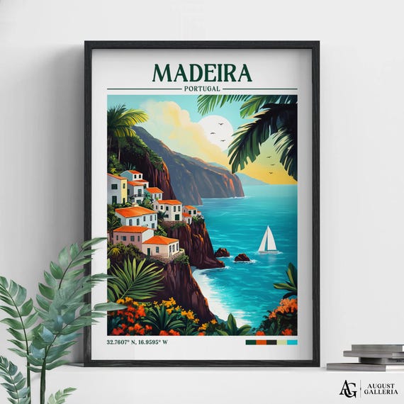 Madeira Portugal Retro Travel Print Wanderlust Posters Wall Art Framed Prints Canvas Poster Illustration