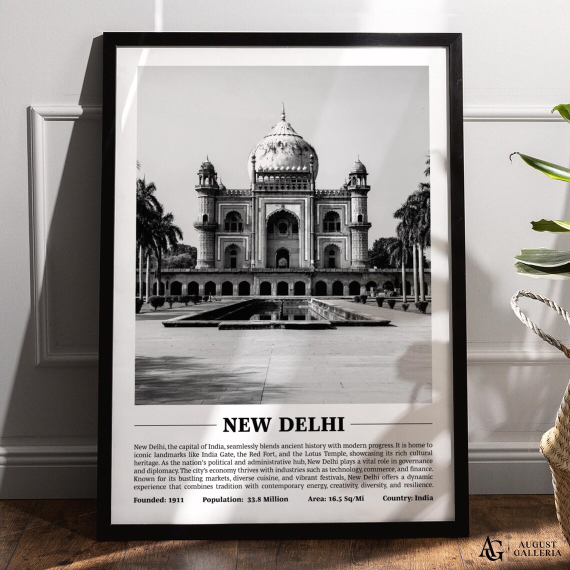 New Delhi Humayun's Tomb Facade Black and White India City Poster
