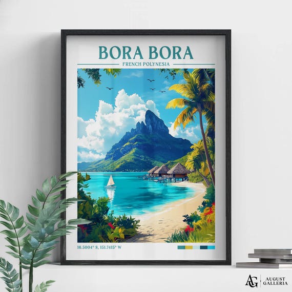 Bora Retro Travel Print Wanderlust Posters Wall Art Framed Prints Canvas Poster