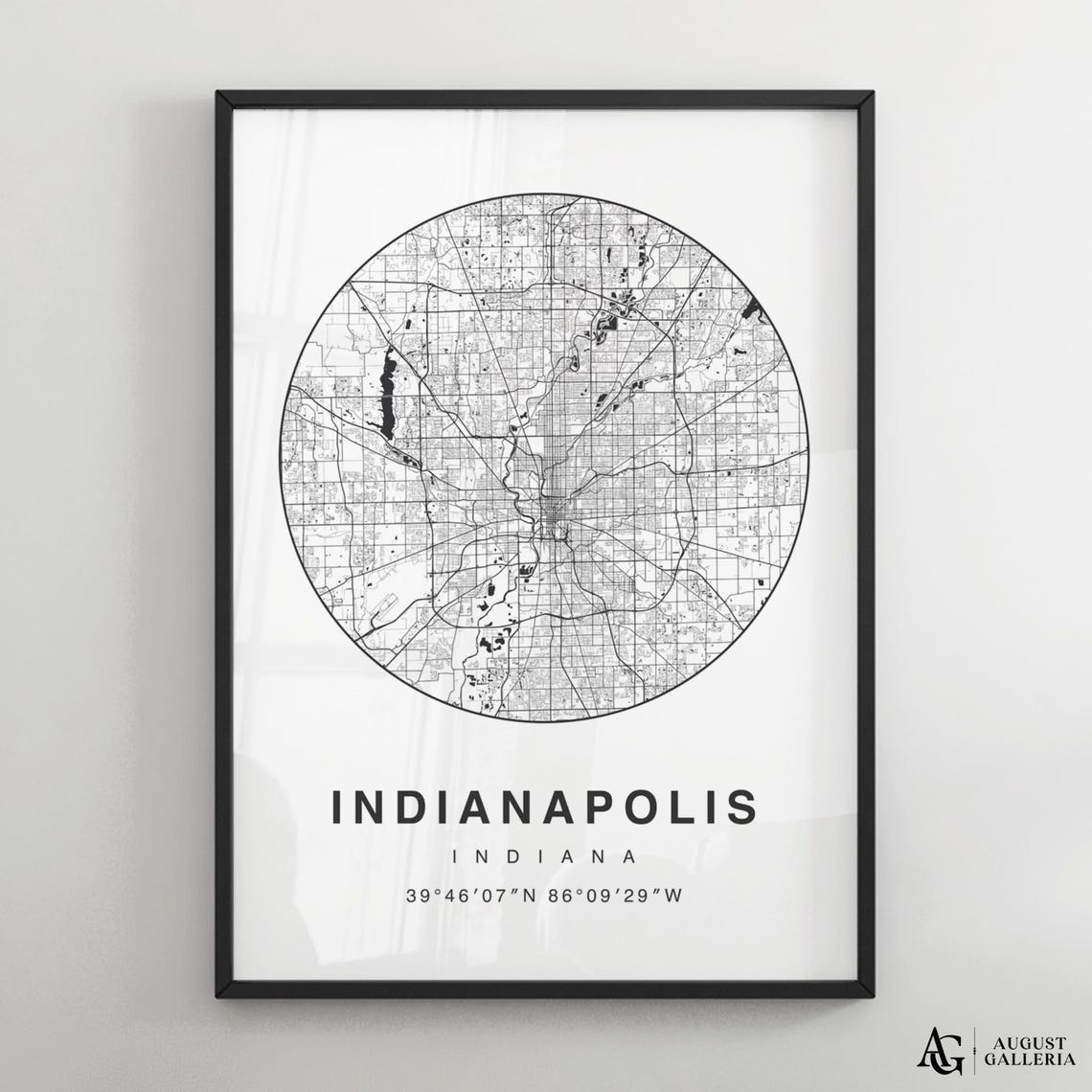 Minimalist Indianapolis Indiana City Map Circle Coordinates Print