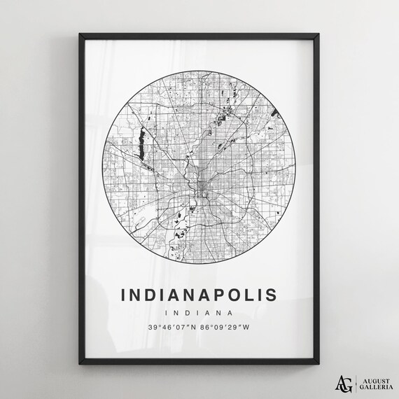 Minimalist Indianapolis Indiana City Map Circle Coordinates Print