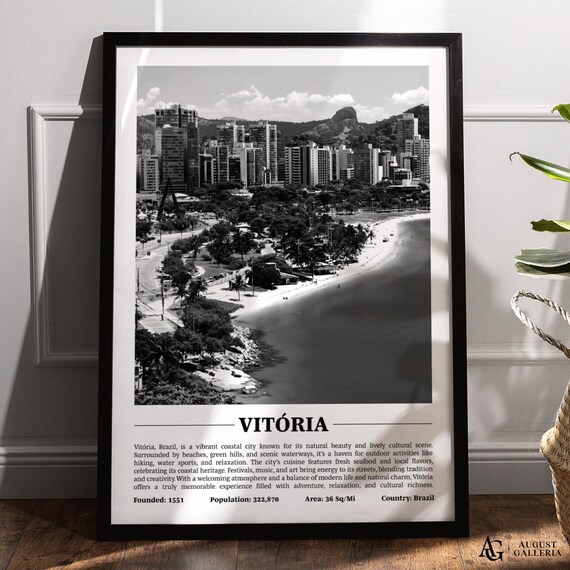Vitoria Brazil Black and White City Coastal Skyline Scenic Poster