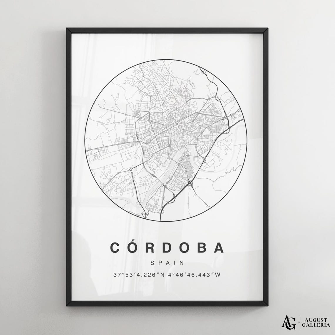Cordoba Spain Black White Circular City Street Map Art Poster