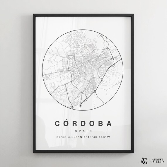 Cordoba Spain Black White Circular City Street Map Art Poster