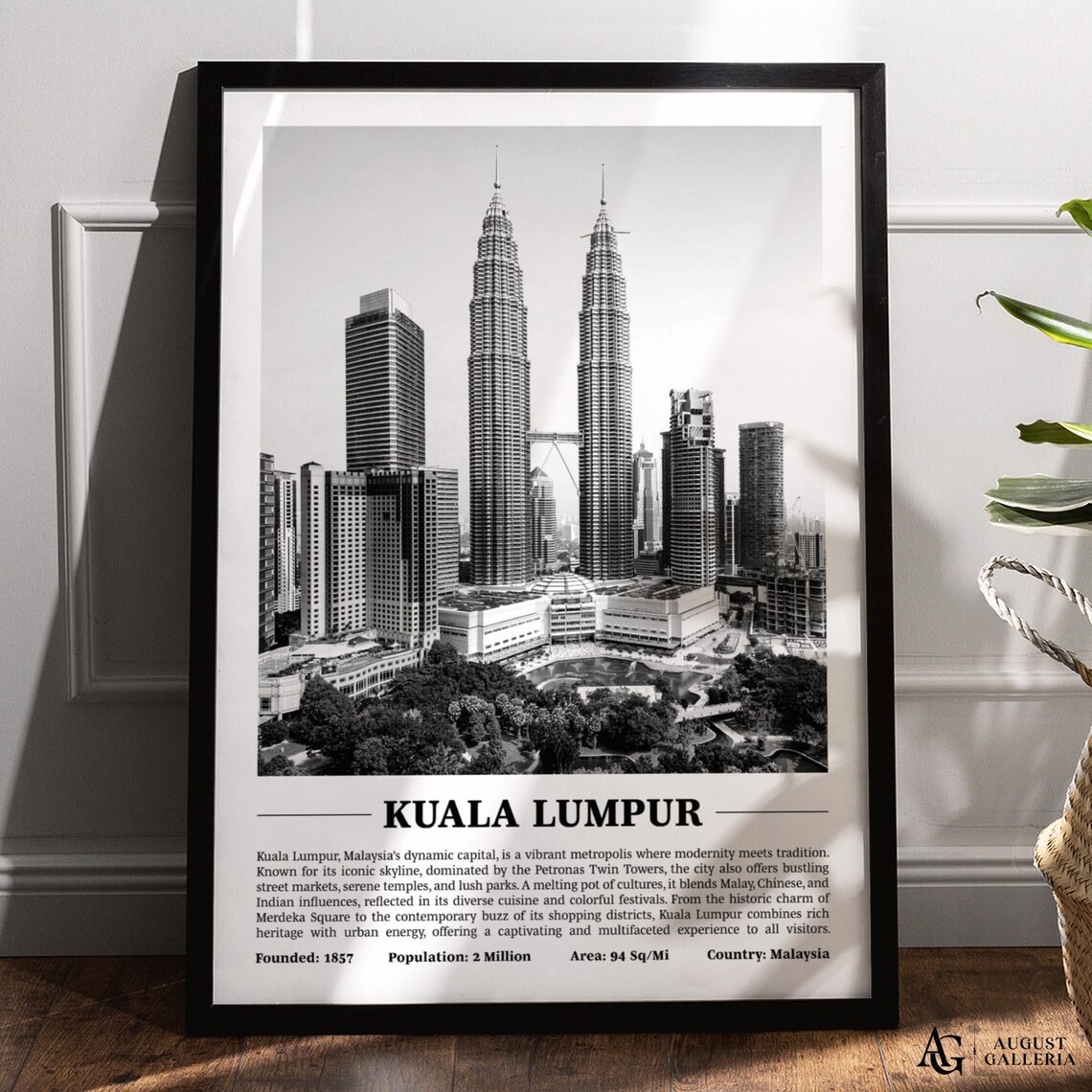 Kuala Lumpur Petronas Twin Towers Black and White City Poster