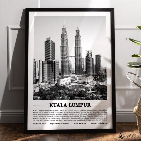 Kuala Lumpur Petronas Twin Towers Black and White City Poster