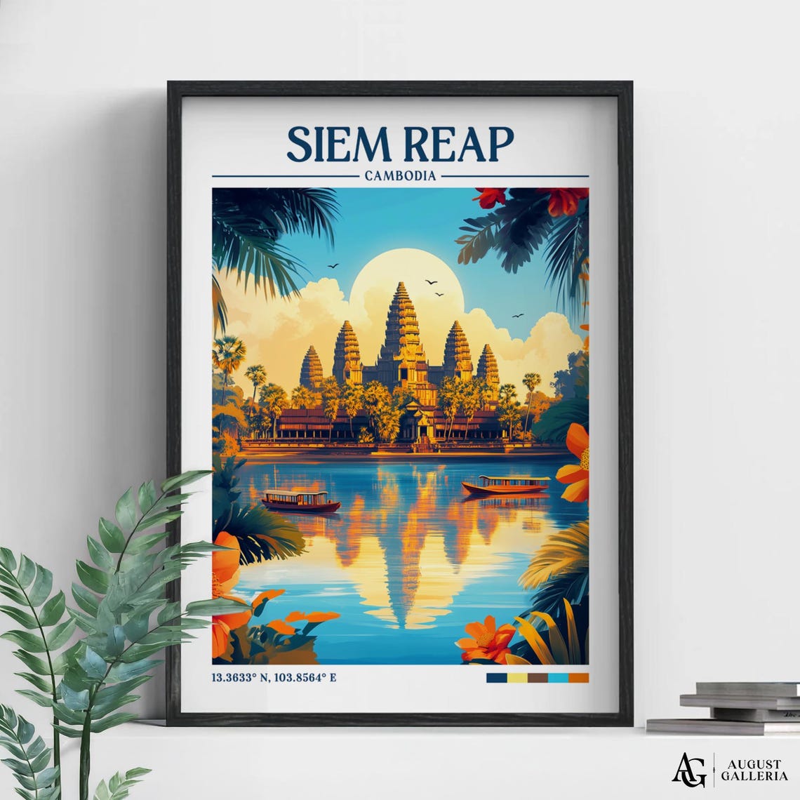 Siem Reap Retro Travel Print Wall Art Framed Canvas Poster Illustration Wanderlust