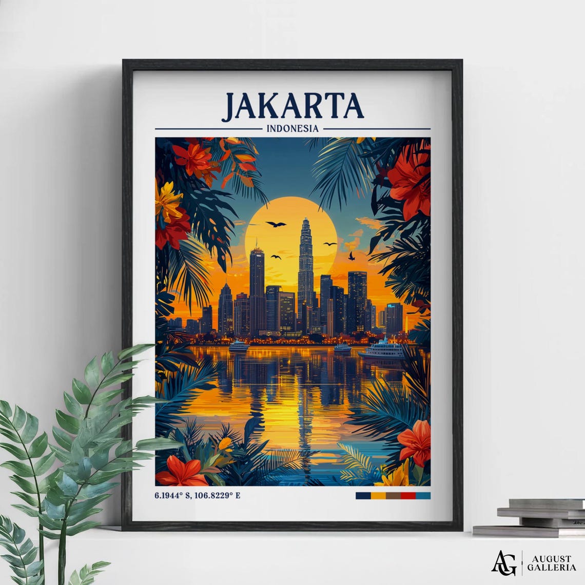 Jakarta Indonesia Retro Travel Print Wanderlust Posters Illustration Wall Art Framed Prints Canvas Poster