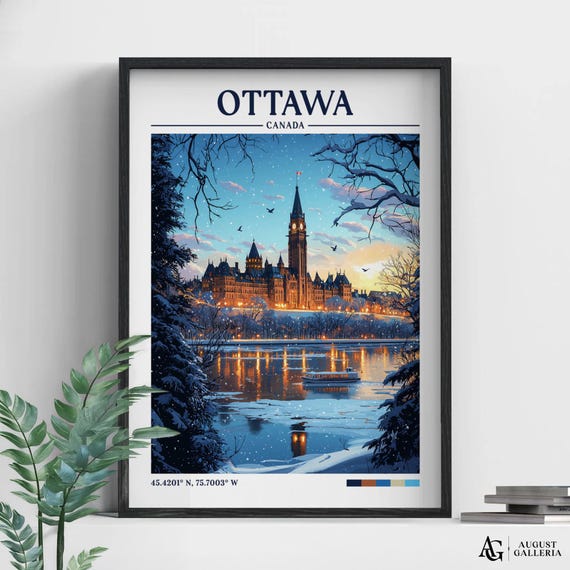 Ottawa Canada Retro Travel Print Wall Art Framed Canvas Poster Illustration Wanderlust