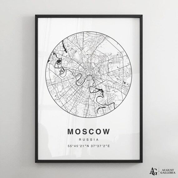 Moscow Russia Capital City Minimalist Black And White Map Poster