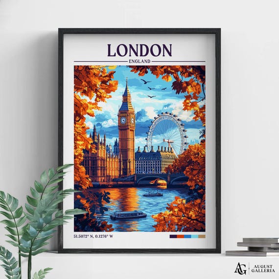 London England Retro Travel Poster, Wanderlust Print